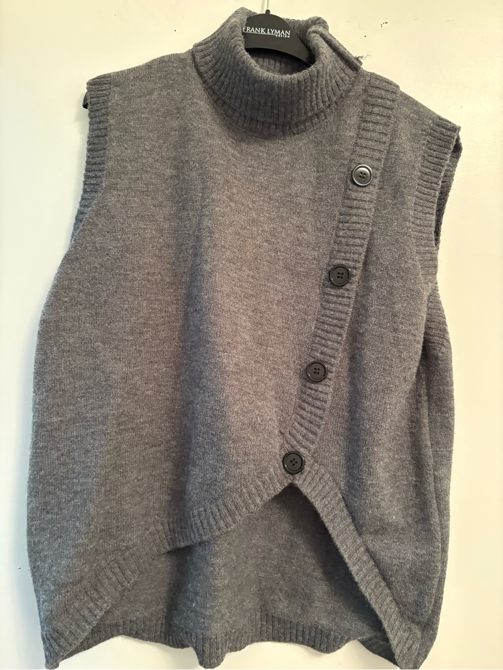 Grey Sleeveless Turtleneck with Asymmetric Button Panel